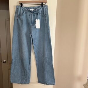 Zara Light Blue Wide-Leg Women’s Jeans with Drawstring Waist